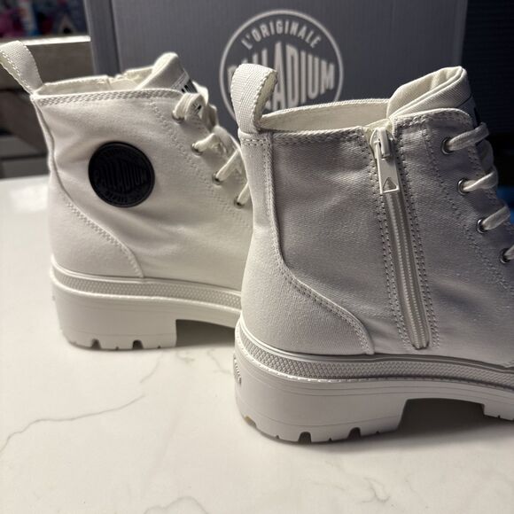 Palladium Pallabase Twill Women 10 Star White LugSole Platform Boot - Picture 6 of 8